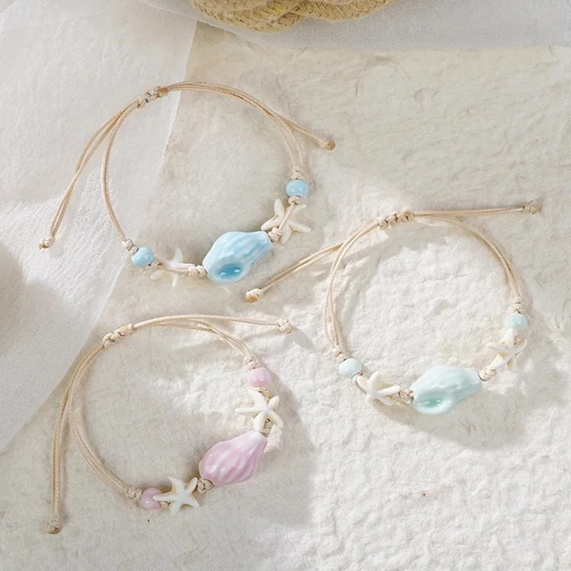 Bohemian Conch Starfish Shells - Ceramic Link Bracelet ulasan dan harga
