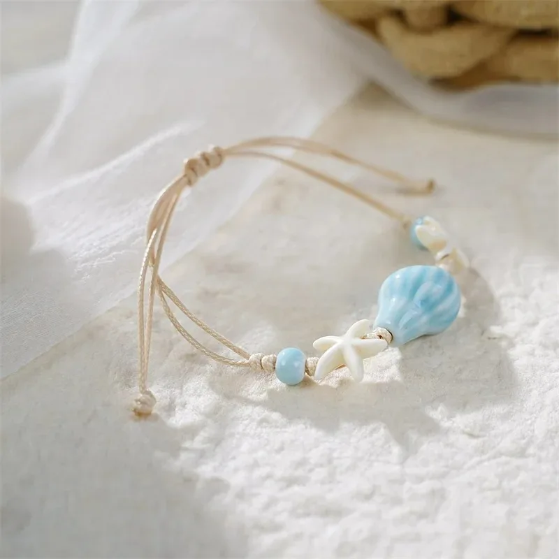 Bohemian Conch Starfish Shells - Ceramic Link Bracelet ulasan dan harga